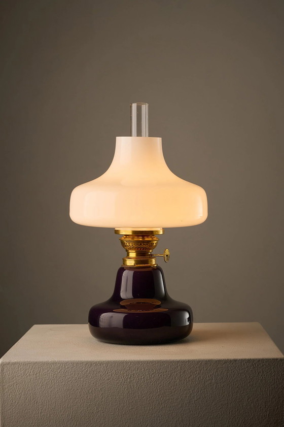 Fog & Mørup El-Oline Purple Table Lamp, Denmark, 1960s, Glass, Brass, White (photo 4 of 9)