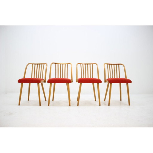Set di 4 sedie vintage in tessuto arancione e legno di Šuman, 1960