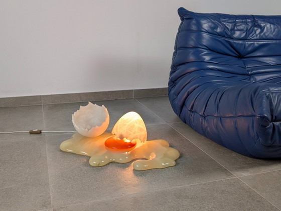 Marco Ricciardi Broken Egg Alabaster Table Lamp Sculpture, Italy, 1980s – Metal, Plastic (photo 3 of 21)