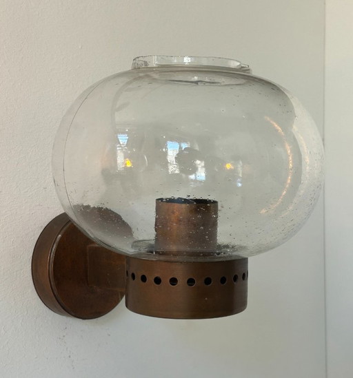 Coppia di applique vintage, rame e vetro a bolle, BEGA Germania 1970