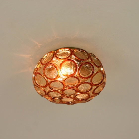 Image 1 of Helena Tynell pour Glashütte Limburg | Plafonnier Amber Bubble | Années 1950/60