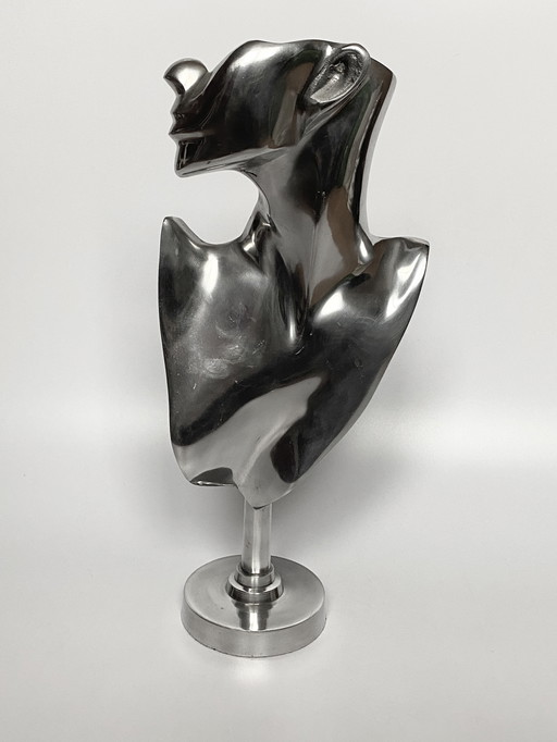 Modernistische chromen buste, vintage design, jaren 70