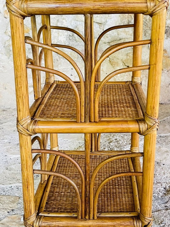 Image 1 of Vintage bamboe en rotan 3-laags plank, jaren 70