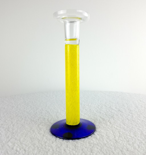 Vintage kandelaar blauw / geel Memphis Milano design