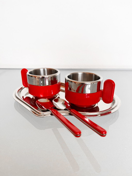 Vintage Italian Morinox set of two espresso cups and tray