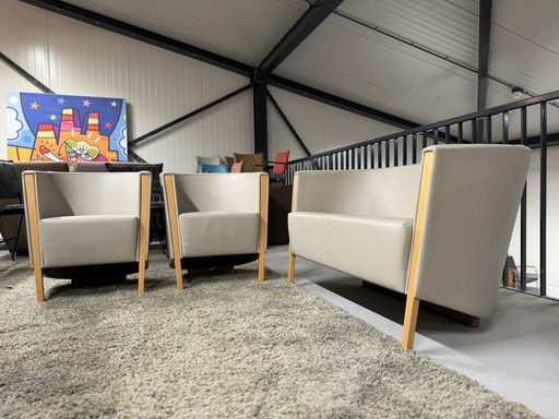 Moroso Zithoek Grijs leer 2 Zits bank 2x Fauteuil