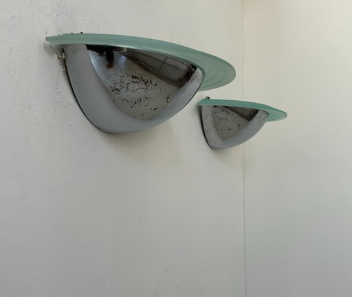 Coppia di applique vintage, cromo e vetro d'altare, Svezia 1970