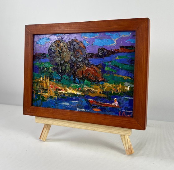 Image 1 of Original Oil Painting Summer Coastal Landscape In the evening by the river