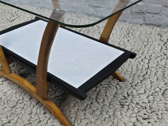 Image 1 of Mid-Century Italian Design Wooden Coffee Table with Glass Top Attributed to Cesare Lacca, Italy 1950s.