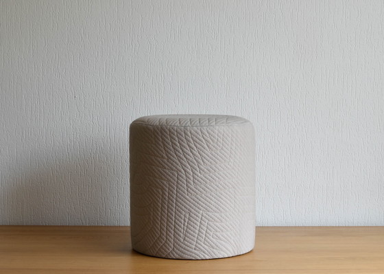 Image 1 of Round beige pouf in Kvadrat Apparel fabric - Ø37 cm x H40 cm