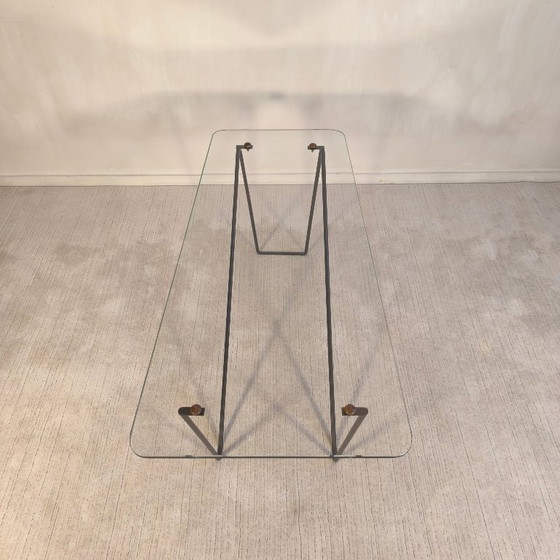 Image 1 of 😍 Stunning AIRBORNE asymmetrical coffee table, 1950s style, glass and lacquered metal, Made in Montreuil 😍
