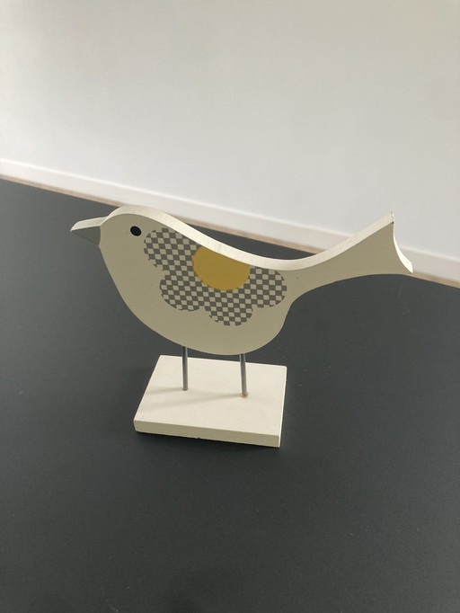 Wooden figurine bird with modern pattern, 13 cm high
