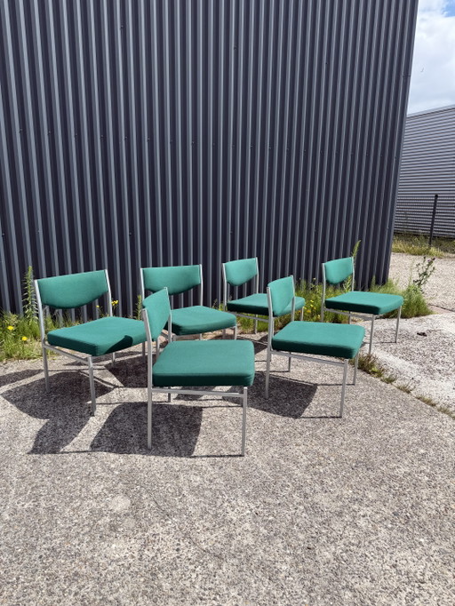 6 x Vintage Eetkamerstoelen Loungestoelen – Metal, Textile