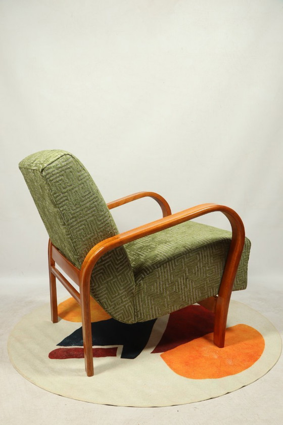 Image 1 of Art deco Sessel Geometrischer Stoff Moos grün 1950