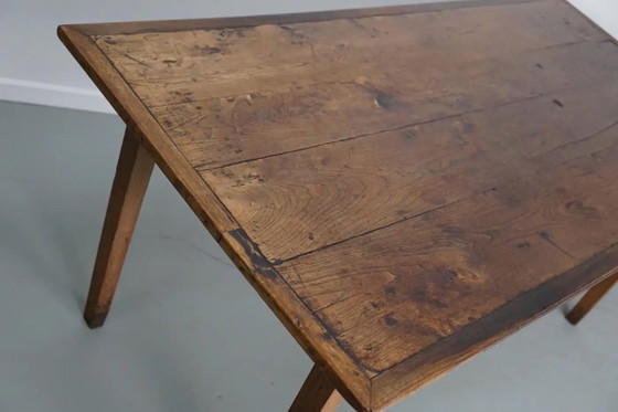 Image 1 of Mesa de comedor rústica francesa de madera de olmo, siglo XX