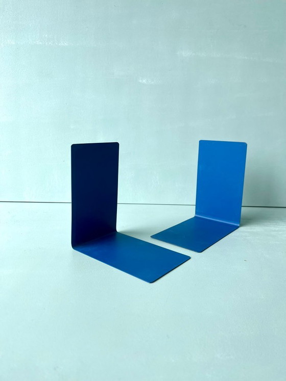 Image 1 of Serre-livres (lot de 2) en métal bleu, style postmoderne vintage années 70-80, pour étagère