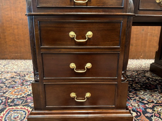 Scrivania da Partner Vintage Inglese Classica – Scrivanie, Leather, Wood (photo 12 of 20)