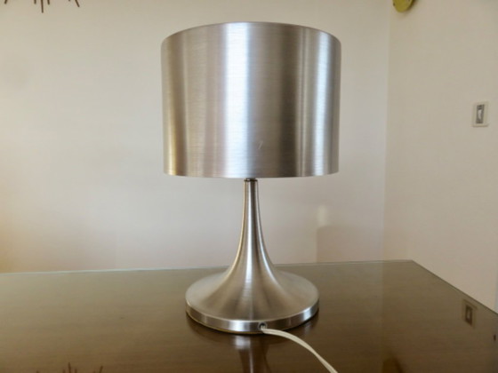 Image 1 of Lampe pied tulipe en métal brossé, 70's