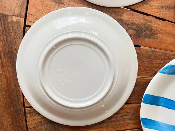 Image 1 of Set of 6 TRECI dinner plates Italy - Hand-painted porcelain vintage cherries