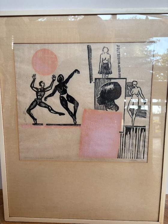 Vintage Woodcut Print: Playing with an Orange Sun – Art, Glass, Paper (photo 3 of 7)