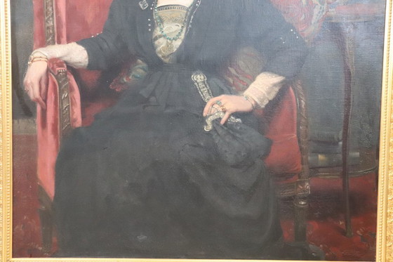 Image 1 of Groot olieverfschilderij op canvas, Portret van een dame, gesigneerd en gedateerd 1913