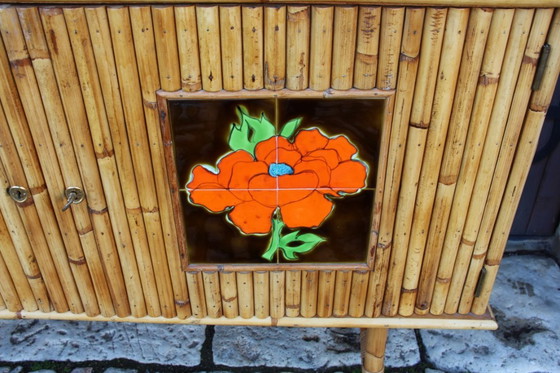 Image 1 of Vintage sideboard in bamboo and rattan in the style of Audoux Minet