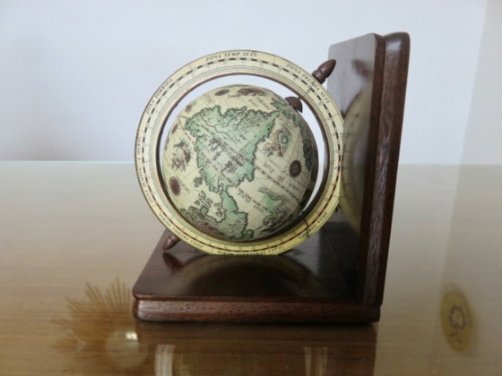 Image 1 of Pair of wooden "globe" bookends, 1970