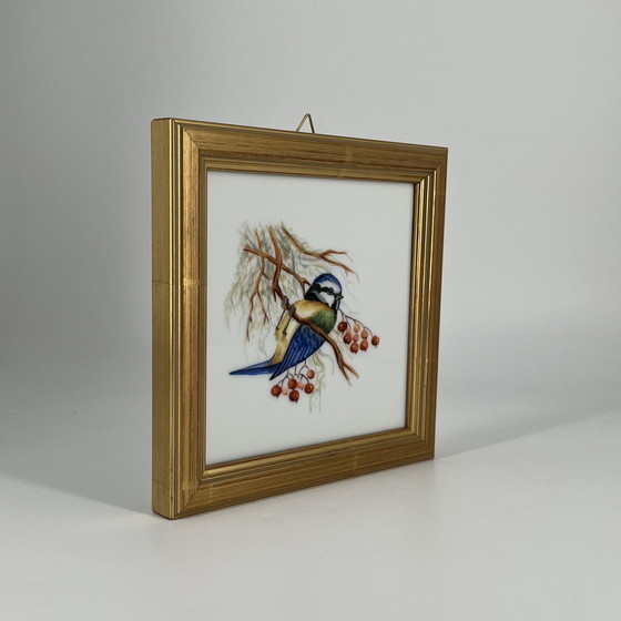 Image 1 of Augarten Vienna Handpainted Porcelain Plaque “Blue Tit” – Hubert Weidinger – 15 x 15 cm