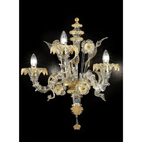 Image 1 of Luxury Italian "Ca' Rezzonico" with Gold Flowers and Leaves Murano Glass