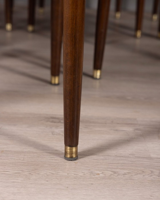 Image 1 of Set di 8 sedie vintage anni '60 in legno e pelle, disegnate da Anonima Castelli.