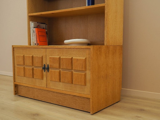 Danish Oak Bookcase by Henning Kjærnulf with Glass Doors and Geometric Panels, 1960s – Wood (photo 15 of 21)