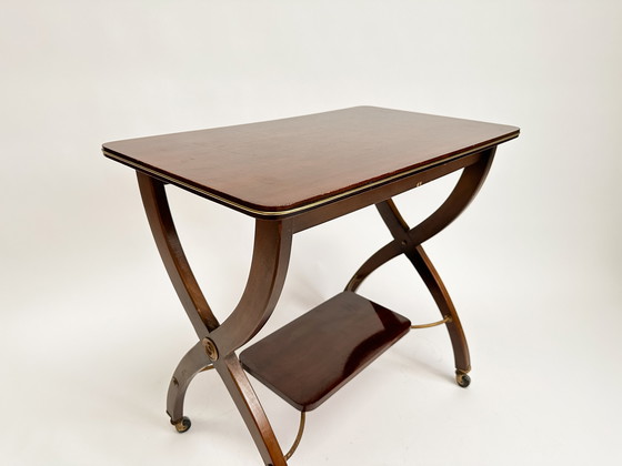 Image 1 of Vintage Mid-Century Side Table On Wheels