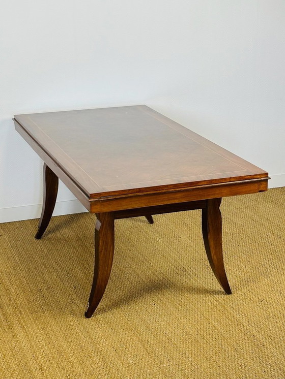 Image 1 of Art-Deco-Esstisch aus Nussbaum mit Rautenintarsien, 1940
