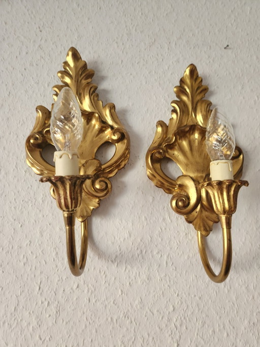 2 lampade da parete rococò neoclassiche Luigi XVI con applicazioni in legno intagliato e dorato, intagliate (photo 2 of 14)