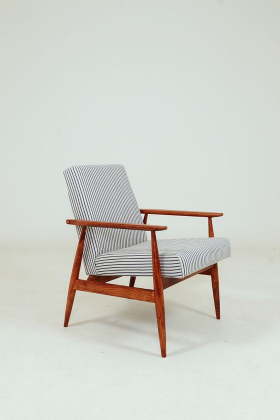 Image 1 of Lounge Chair with footstool Vintage Stripe Fabric Mid Century Design, 1960