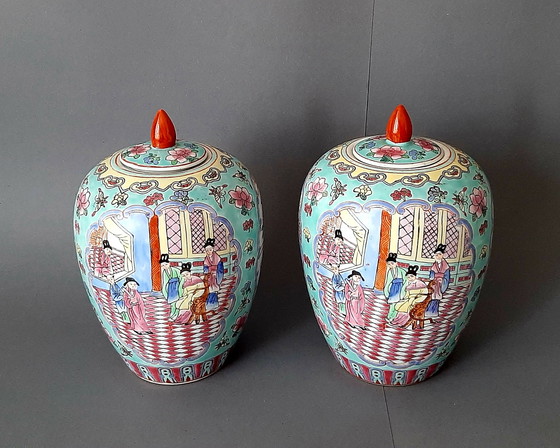 Image 1 of 2 Chinese Famille Rose lidded pots