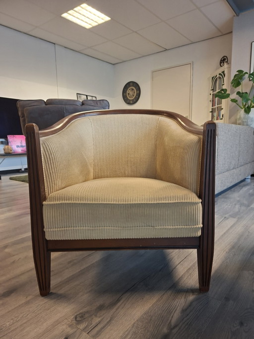 Art Deco Fauteuil in de Stijl van Süe en Mare – Textile, Wood