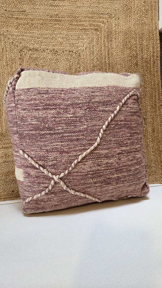 Image 1 of Kelim Berber pouf, vintage handmade seat cushion