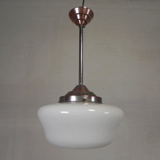 Art Deco pendant lamp with white glass shade, 1930s