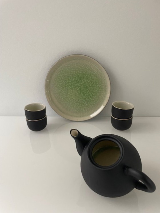 Image 1 of Elegante servizio da tè giapponese/asiatico in ceramica verde screpolata