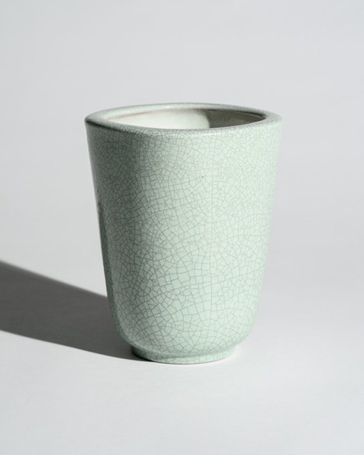 Karlsruher Majolika Modèle 5766 Craquelé Celadon Vase Fridegart Glatzle, Allemagne