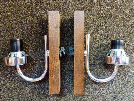 Image 1 of Set di 2 lampade da parete vintage – vetro ghiaccio e cromo – stile Mid-Century anni '70.