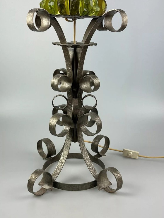 Image 1 of 60s 70s Brutalistische vloerlamp ijzer & glas vloerlamp Mid Century