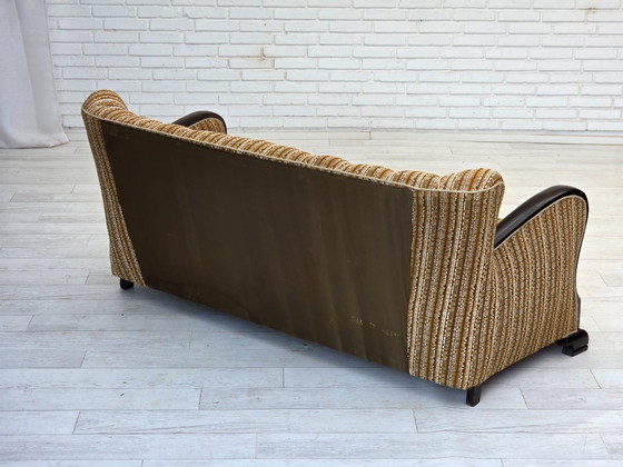Image 1 of 1960s, Danish 3-seater sofa, original, brown furniture wool, beech wood.