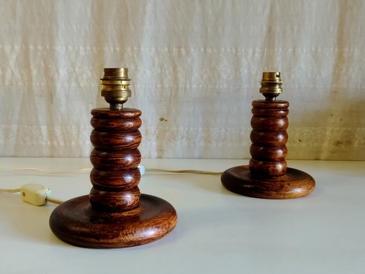 Paire de pieds de lampe à poser en bois massif - Mid. XXeme – tafellampen, Wood
