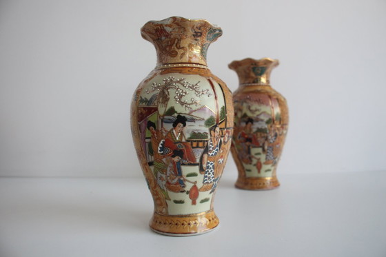Image 1 of Pair of Chinese Porcelain Vases, Satsuma, 1970's. 