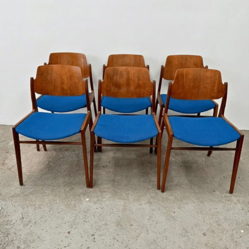 6 sedie da pranzo di Hartmut Lohmeyer per Wilkhahn - blu, teak