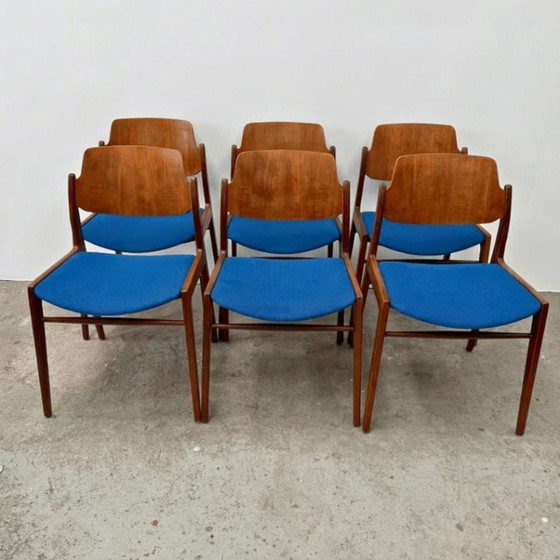 Image 1 of 6 sedie da pranzo di Hartmut Lohmeyer per Wilkhahn - blu, teak