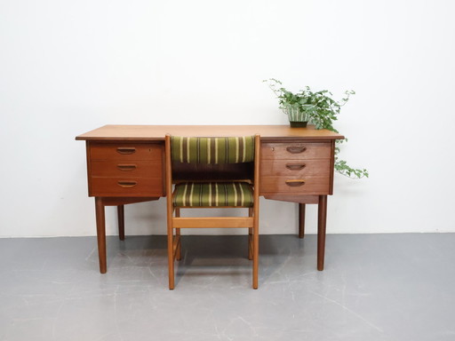 Dänischer Schreibtisch, doppelseitig, Vintage-Teakholz, 6 Schubladen