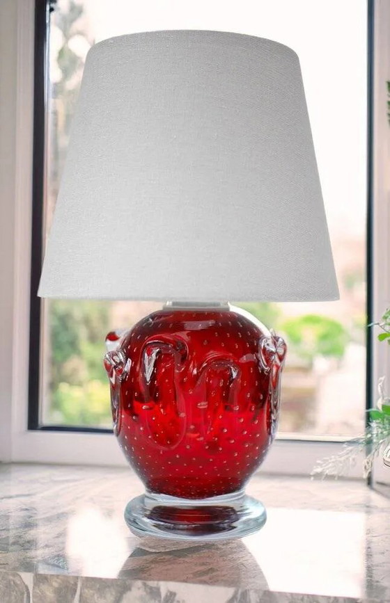 Image 1 of Red crystal glass lamp by Börne Augustsson for Åseda